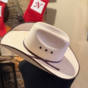Atwood Stylish Cream Cowboy Hat with Brown Trim